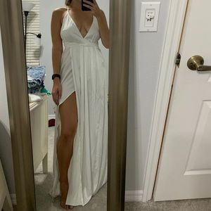 White Deep V Maxi Dress